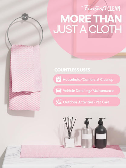 Fantasticlean Large Microfiber Cleaning Cloth Roll - 18'' by 12'', 36 Sheets, Thick, Super Absorbent and Reusable Rags, Daily Cleaning Supplies for Vehicle..(Pink)