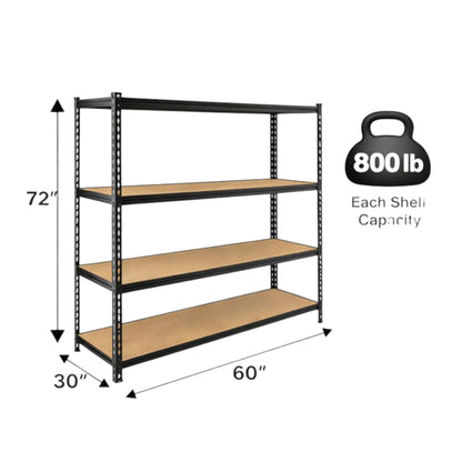 PRO&Family Heavy Duty Shelving Unit - Industrial Garage Storage Rack Z- Beam Storage Shelf Shelf Organizer Metal Wood Storage Shelves System (30"x 60"x 72", 4)