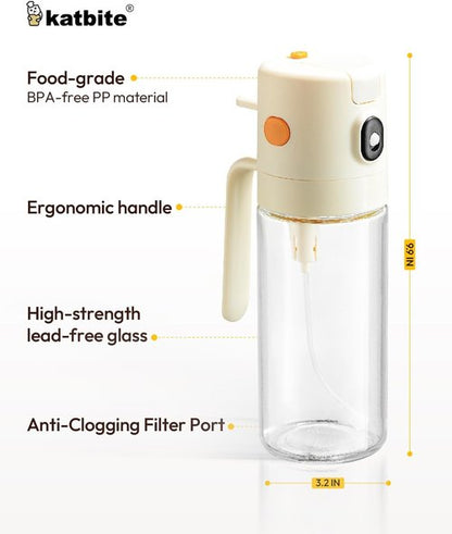 Katbite Olive Oil Dispenser Bottle - 2-in-1 Glass Oil Sprayer with Non-Drip Design | 18.6 oz Cream White