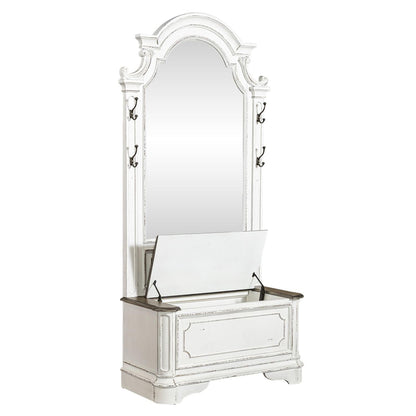 Liberty Furniture Magnolia Manor 2 Piece Hall Tree Set with Arched Mirror & Lift Top Bench European Traditional - Antique White & Weathered Bark
