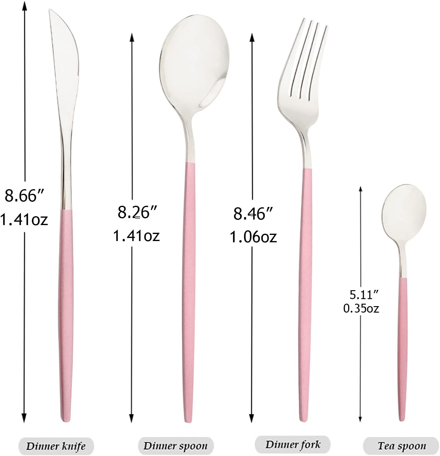 Mirror Cutlery Serving Set, 24-Piece Stainless Steel Silverware with Pink Handle, Modern Tableware for Home Party