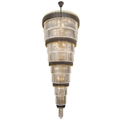 WOSOHYUN Extra Large Staircase Chandeliers 9-Tier Black and Gold Chandelier Luxury Long Crystal Chandelier Lighting for High Ceiling Foyer Entryway Grand Hotel Lobby 31-Light H84 x W40