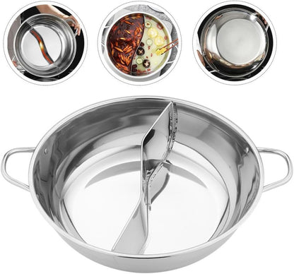 Shabu Hot Pot with Divider, Stainless Steel Dual Sided Soup Cookware for Induction Cooktop & Gas Stove, 28cm