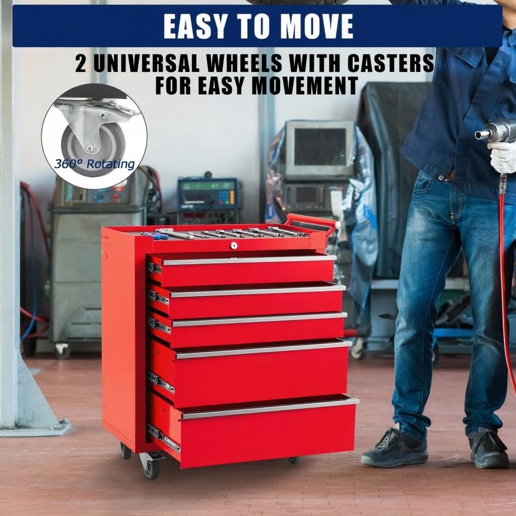 4-Drawer Rolling Tool Chest with Locking System, Portable Tool Storage Cabinet on Wheels, Secure Organizer Tool Box for Garage, Warehouse, Workshop, and Repair Shop, Heavy Duty Mobile Storage Solution