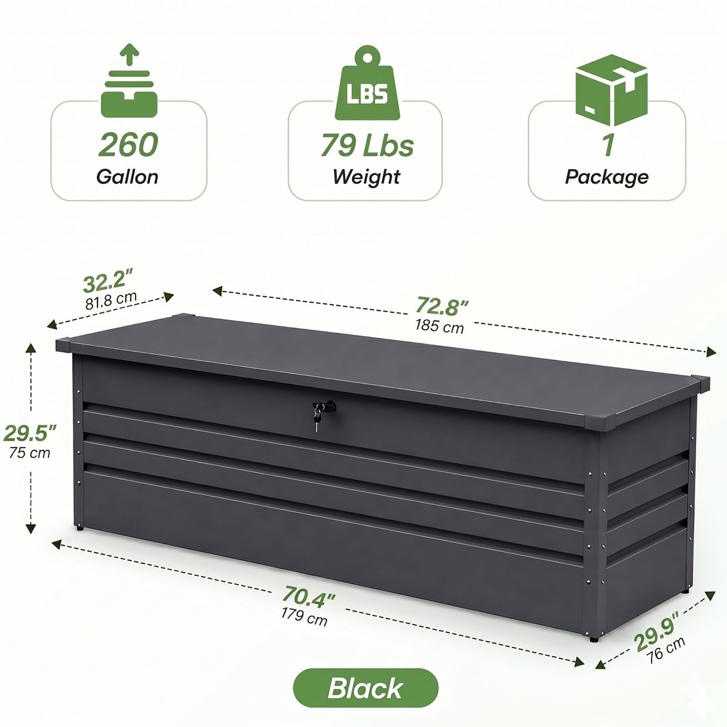 FammyLoft 260 Gallon Metal Deck Box Waterproof, Extra Large Outdoor Stroage Box Weatherproof with Lid for Patio Cushions, Garden Tools, Pool Supplies, Black