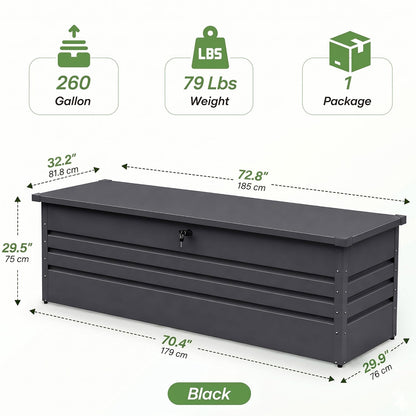 FammyLoft 260 Gallon Metal Deck Box Waterproof, Extra Large Outdoor Stroage Box Weatherproof with Lid for Patio Cushions, Garden Tools, Pool Supplies, Black