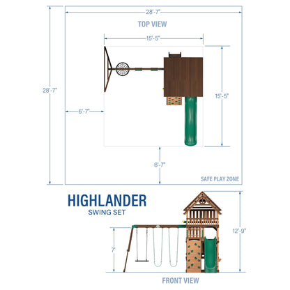 Backyard Discovery Highlander Cedar Wood Swing Set with Wave Slide, Three-Story Clubhouse, Rock Wall, Picnic Table, Belt Swings, Web Swing, Sandbox, Three Ladders, Toy Accessories, Outdoor Playset