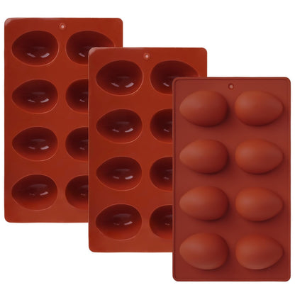 3Pcs 8-Cavity Easter Silicone Egg Molds, Egg Shaped Cake Pop Mold, Baking Supplies for Making Chocolate Jello Candy Dessert Muffin Mousse Pastry (Brick Red)