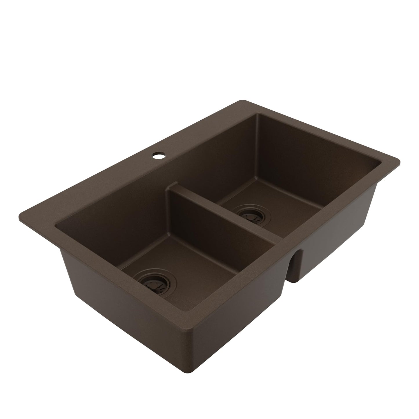 Karran 33" Brown Quartz Composite Double Bowl Kitchen Sink – Top Mount Drop-In 50/50 Low Divider, 80% Natural Quartz, 535°F Heat Resistant, Sound Dampening, Granite Composite, QT-810