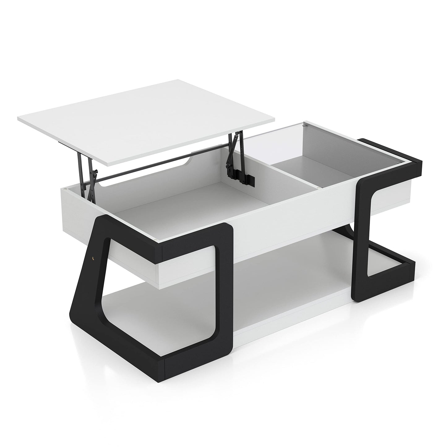 Furniture of America Golden Modern Rectangle Lift-Top Storage Wood 50 in. Coffee Table with 1 Shelf for Living Room, Bedroom, Reception Room, White