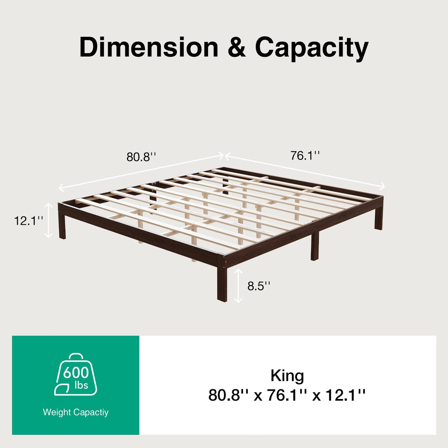Novilla 12 Inch Wooden King Size Bed Frame, Classic Solid Wood Platform Bed Frame King Size, Sturdy Wood Slat Support, No Box Spring Needed, Easy Assembly, Walnut