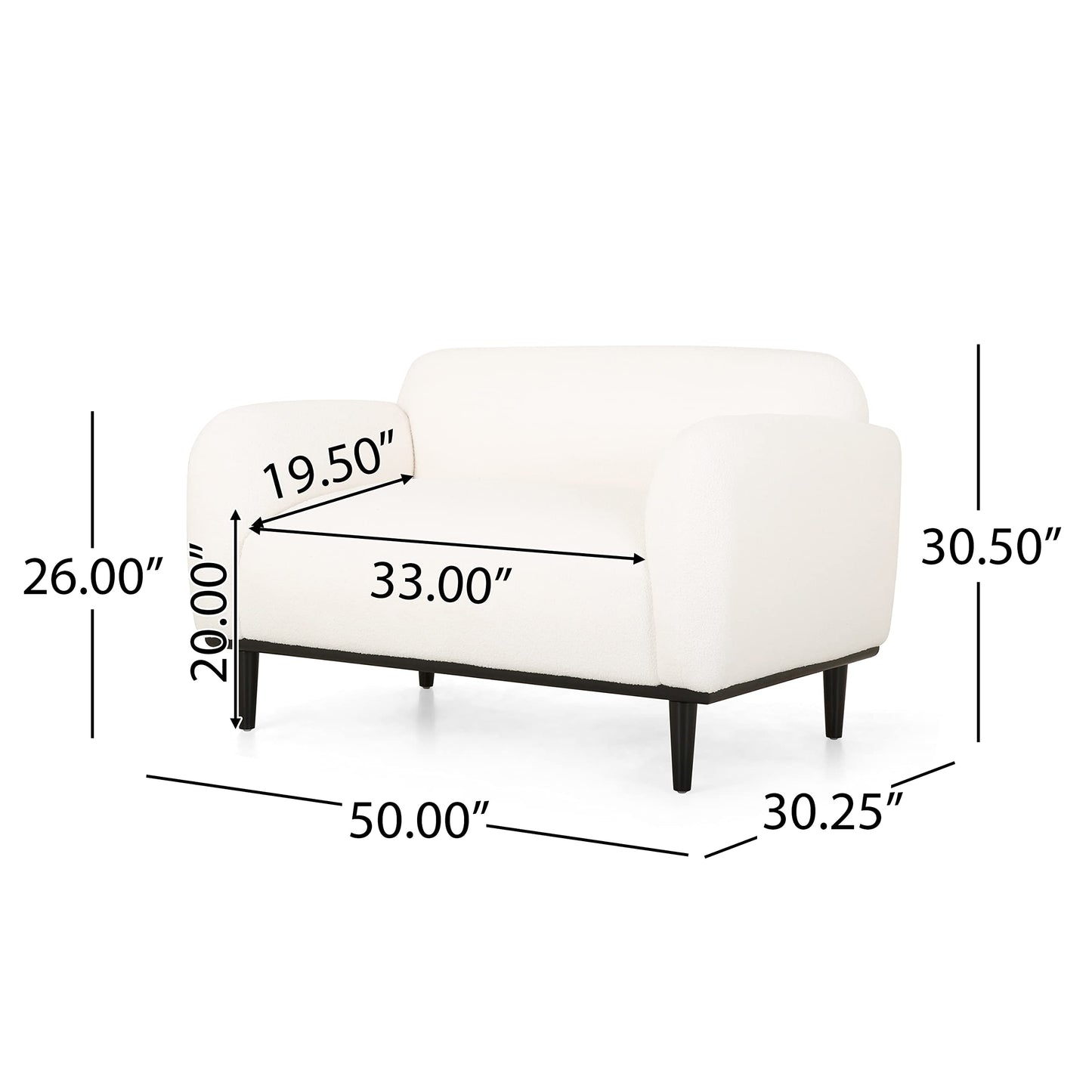 Christopher Knight Home 50" Bouclé Fabric Loveseat Sofa, Modern Upholstered Accent Chair with Armrest & Solid Wood Legs, Deep Seat Oversized Comfy Couch Reading Chair for Living Room Apartment, White
