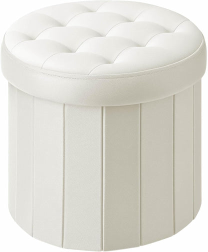 15Inch, Bsketa Folding Storage Ottoman Round Foot Stool with Thicker Foam Padded Seat Small Velvet Storage Ottoman