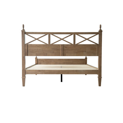 King Size Solid Wood Bed Frame, Platform Bed with Headboard & Footboard, 12 Heavy-Duty Slatted Base with Metal Legs, No Box Spring Needed, Noise-Free & Anti-Slip, Easy Assembly, Barnwood Finish RIK-30