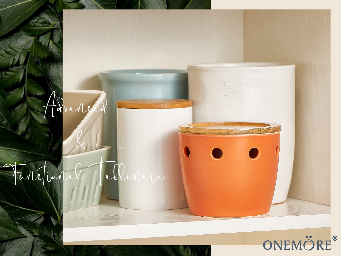 ONEMORE Large Garlic Keeper with Lid, Ceramic Garlic Saver 5 inch, Garlic Keeper for Counter, Orange