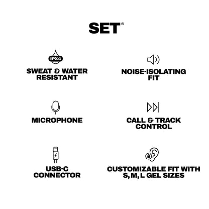 Skullcandy Set USB-C Wired Earbuds with Noise Isolating Fit, in-Line Microphone Call and Track Control for iPhone Android, Ear Gel Sizes Included for Custom Fit - True Black
