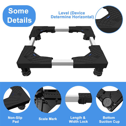 KUPAO Mini Fridge Stand with Silicone Drip Tray, Universal Adjustable Base with 4 Strong Feet, 23.6" x 23.6" Mini Fridge Mat, Suitable for Small Refrigerators, Portable Compact Washer or Dryer, Black