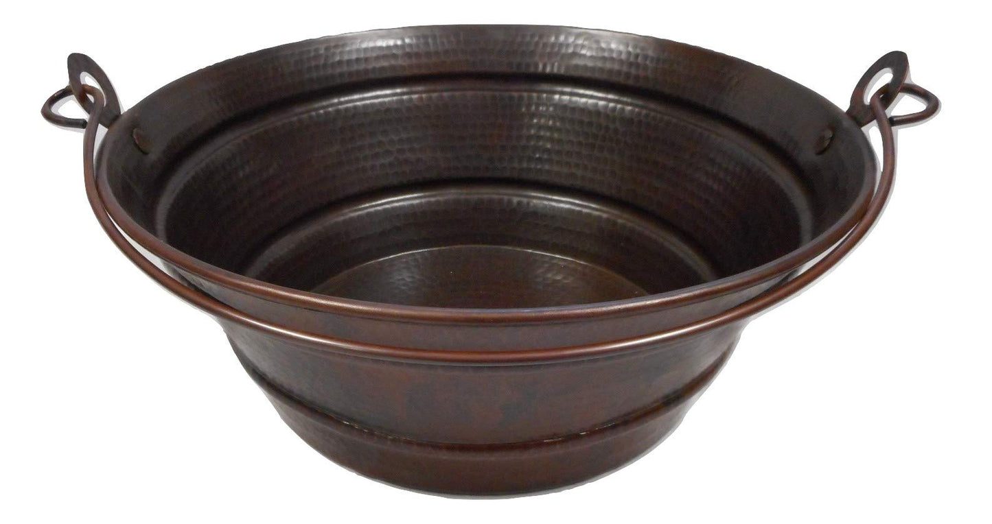 Simply Copper 15" Round Vintage Look Copper Bucket Vessel Sink with LT Drain and 13" ORB Claymore Vessel Filler Faucet