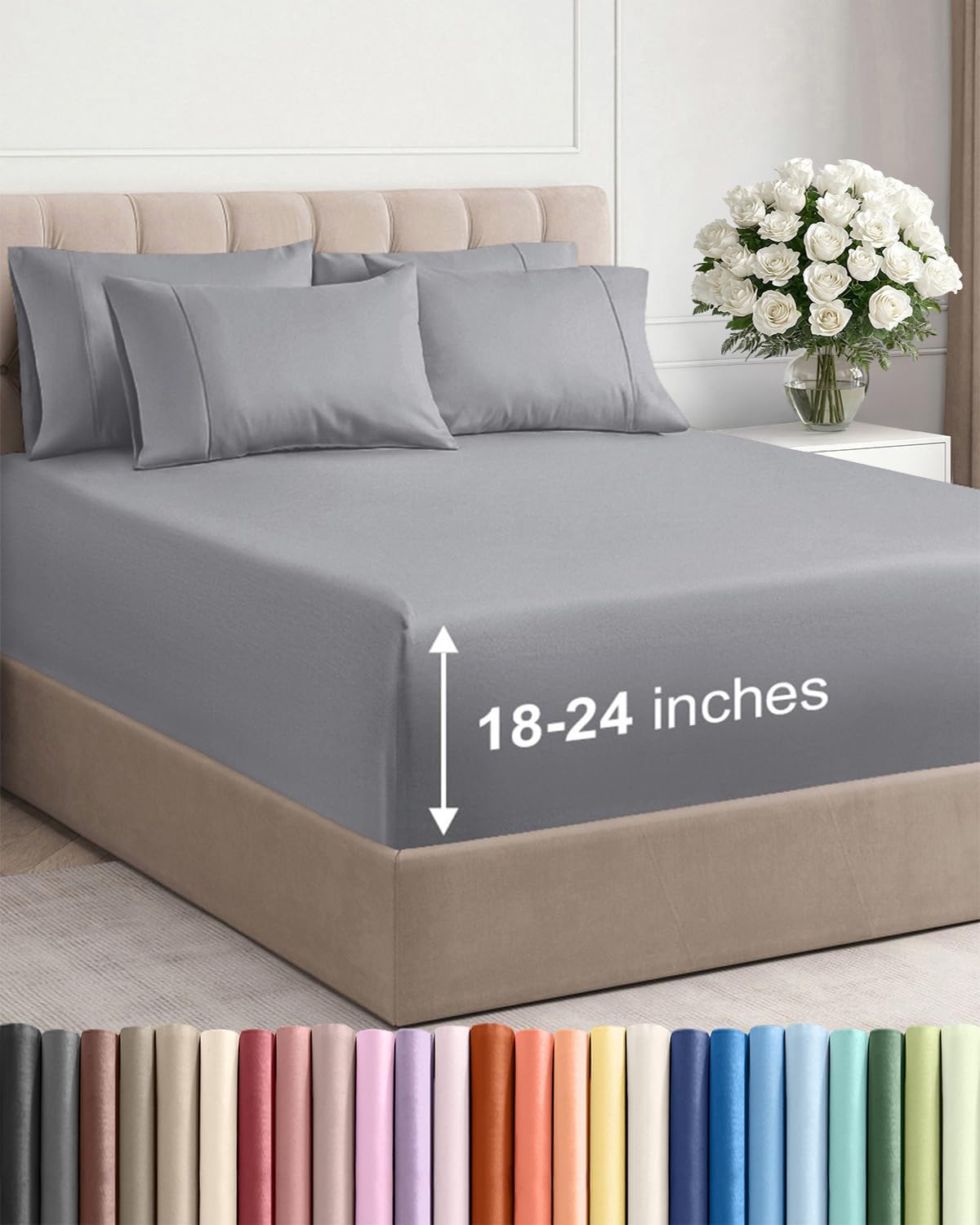 Skiennix Extra Deep Queen Sheet Set | 6-Piece Breathable Cooling Bedding - Soft, Wrinkle-Free Steel Blue