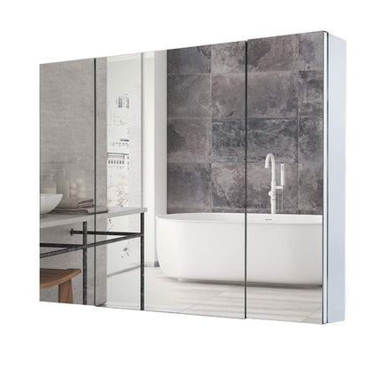 Movo Double Doors Medicine Cabinet with Mirror, 36 inch X 26 inch Aluminum Bathroom Medicine Cabinet, Adjustable Glass Shelves, Waterproof and Rust-Resist, Recess or Surface Mount Installation,Silver