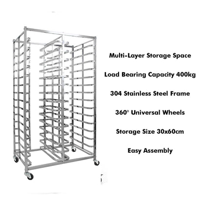 Quick Rack for Baking Pans,30-Tier Heavy-Duty Rolling Bread Pan Rack - Bakery & Restaurant Storage Solution for Efficient Food Service Organization, Essential Commercial Kitchen Equipment