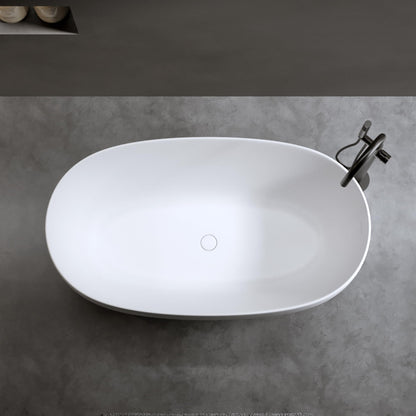 Favfurish 47" Freestanding Stone Resin Bathtub,Oval Shape Contemporary Soaking Tub w/Pop-Up Drain & Overflow, Compact Design for Small Spaces, Matte White