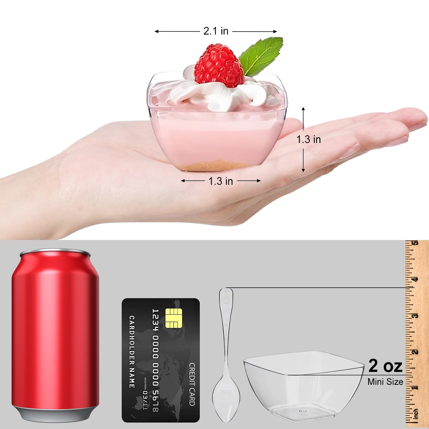 TOFLEN 100ct 2 oz Mini Dessert Cups with Spoons, Clear Plastic Reusable Small Party Serving Cups for Appetizers, Hors D'oeuvres Plates