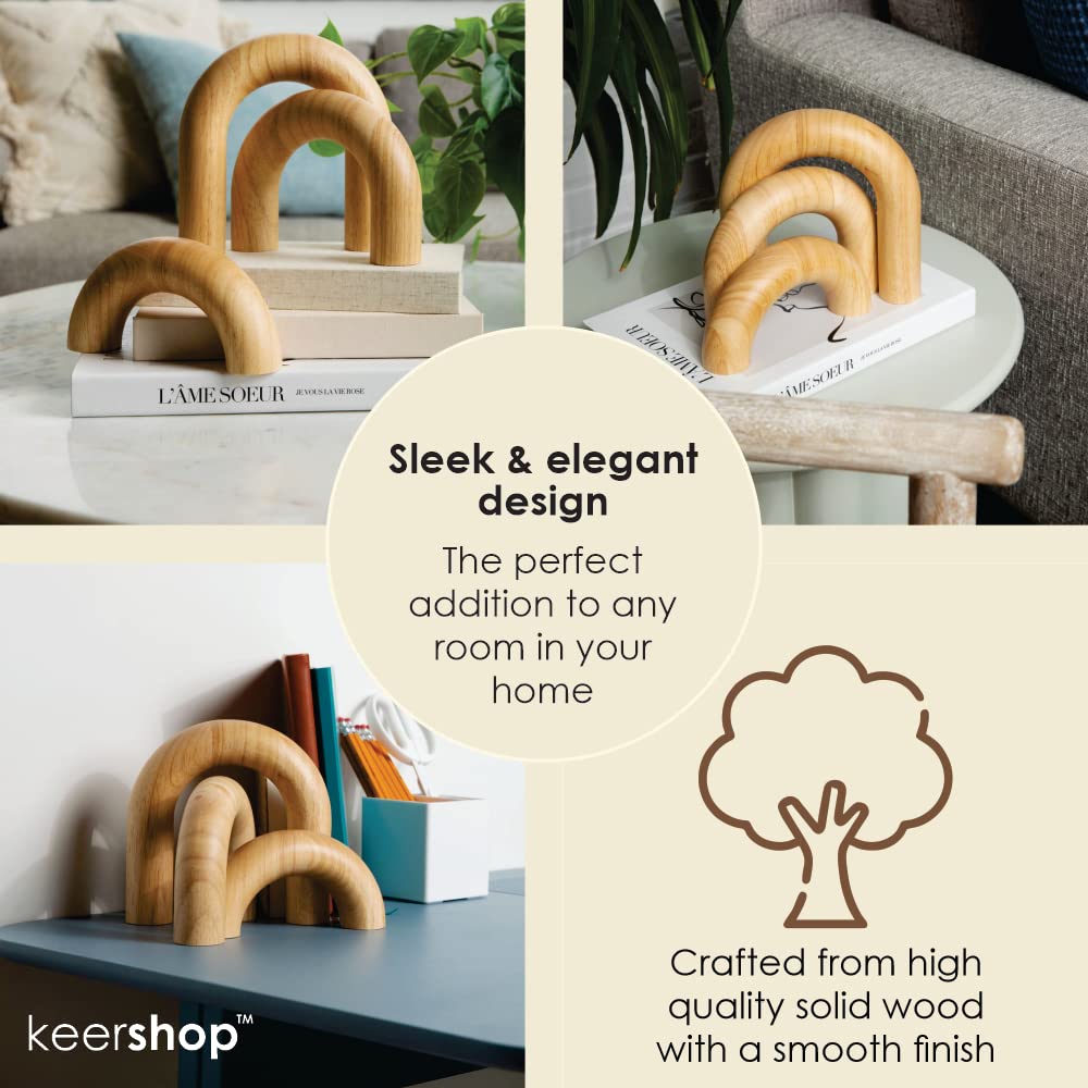 KeerShop 3-Piece Natural Arches Home Decor Set – Aesthetic Shelf Objects, Coffee Table, and Bookshelf Accent, Japandi Modern and Boho Living Room or Entryway Table Decorative Objects