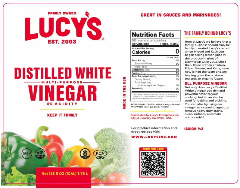 Lucy's Family Owned - Natural Distilled White Vinegar, 32 oz. bottle (Pack of 2) - 5% Acidity