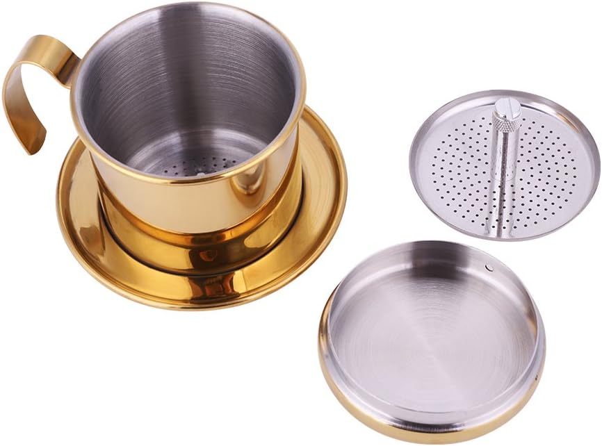 Vietnamese Coffee Filter Maker, Stainless Steel Drip Filter Cup for Home Office Cafe (Gold)