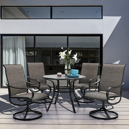 PHI VILLA Patio Dining Set 5 Piece, 4 Padded Textilene Swivel Patio Chairs and 1 Round Metal Table with 1.57" Umbrella Hole, All Weather Resistant for Lawn Garden