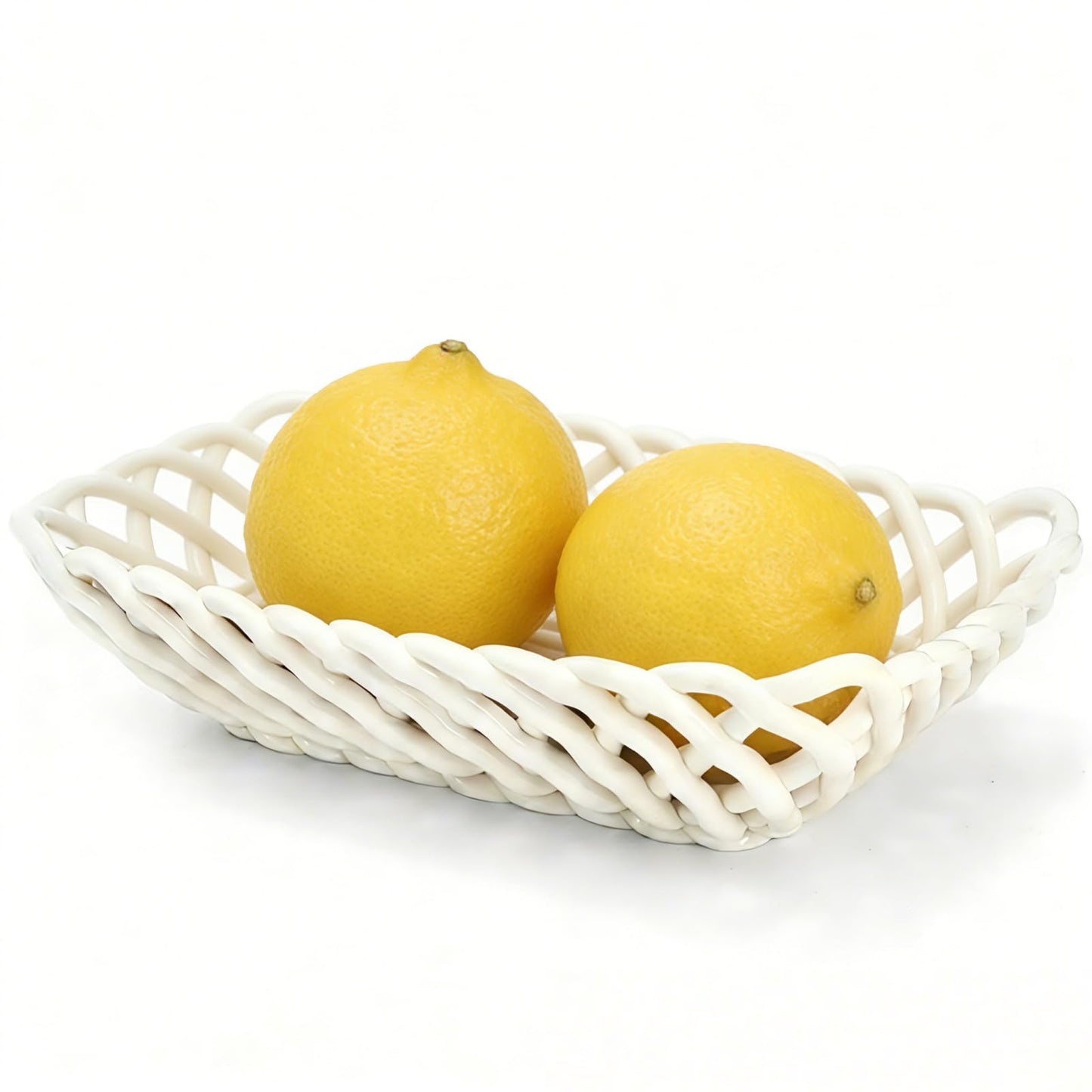 ZAVOOS Small Ceramic Fruit Bowl, 7.8" x 5.5" x 1.7" White Berry Basket Serving Bowl with Holes for Kitchen Counter, Decorative Key Basket for Entryway Table, Dining Room, Easter Egg