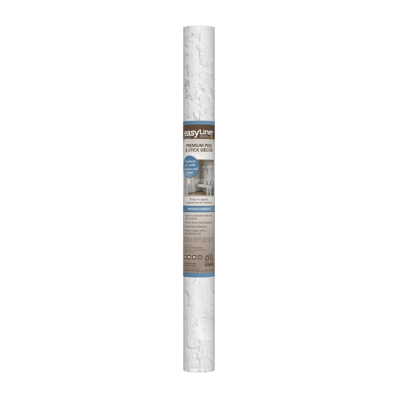 EasyLiner Peel & Stick Decor Removable Peel and Stick Wallpaper, Decorative Self Adhesive Shelf Liners for Cabinets, Walls, Resurfacing Projects 20 in x 18 ft, Whitewash Brick