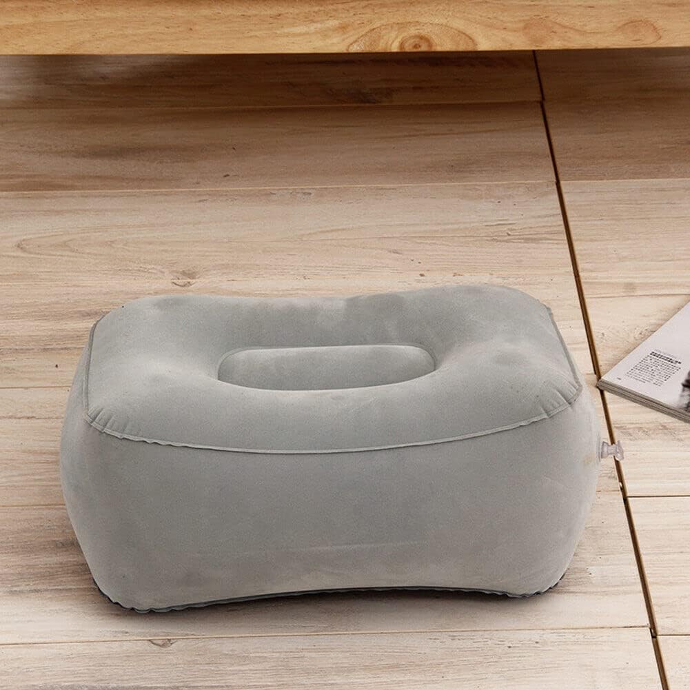 1 Inflatable Travel Foot Rest Pillow, Head Pad, Soft Flocking Pillow, Flights Relax Cushion Ottomans Leg Up with Air