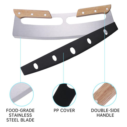 2 Pack Pizza Cutter Rocker with Wood Handles & Protective PP Cover, 14" 430 Stainless Steel Pizza Slicer Wheel, Big Pizza Knife Cutters Kitchen Tool (14 inch)