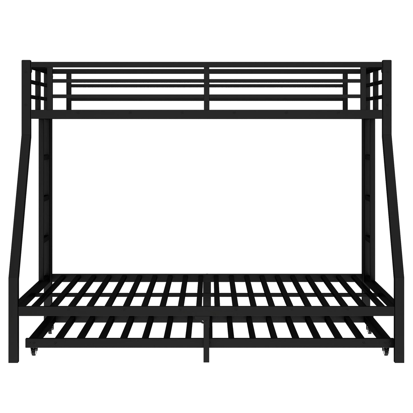 Bellemave Twin XL Over Queen Bunk Bed with Trundle, Heavy Duty Metal Frame with Full-Length Guardrails & Ladder, Bunk Beds with Trundle for Kids, Teens, Adults, Black