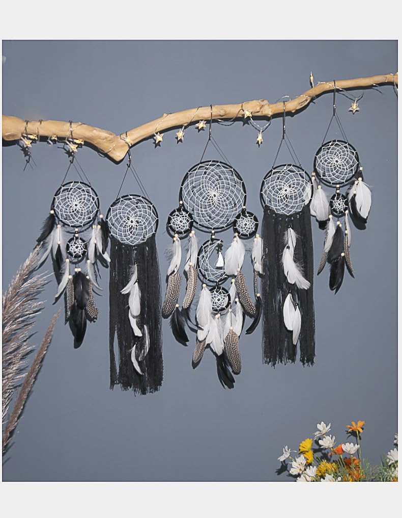 5 Pack Moon Phase Dreamcatcher Set Boho Wall Decor, Boho Macrame Wall Hanging Dream Catchers, for Home, Bedroom, Living Room, Witchy Gifts (Camel)