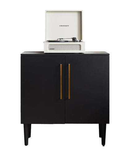 Crosley Furniture Everett Accent Storage Cabinet, Record Player Stand, Vinyl Records Holder, Matte Black