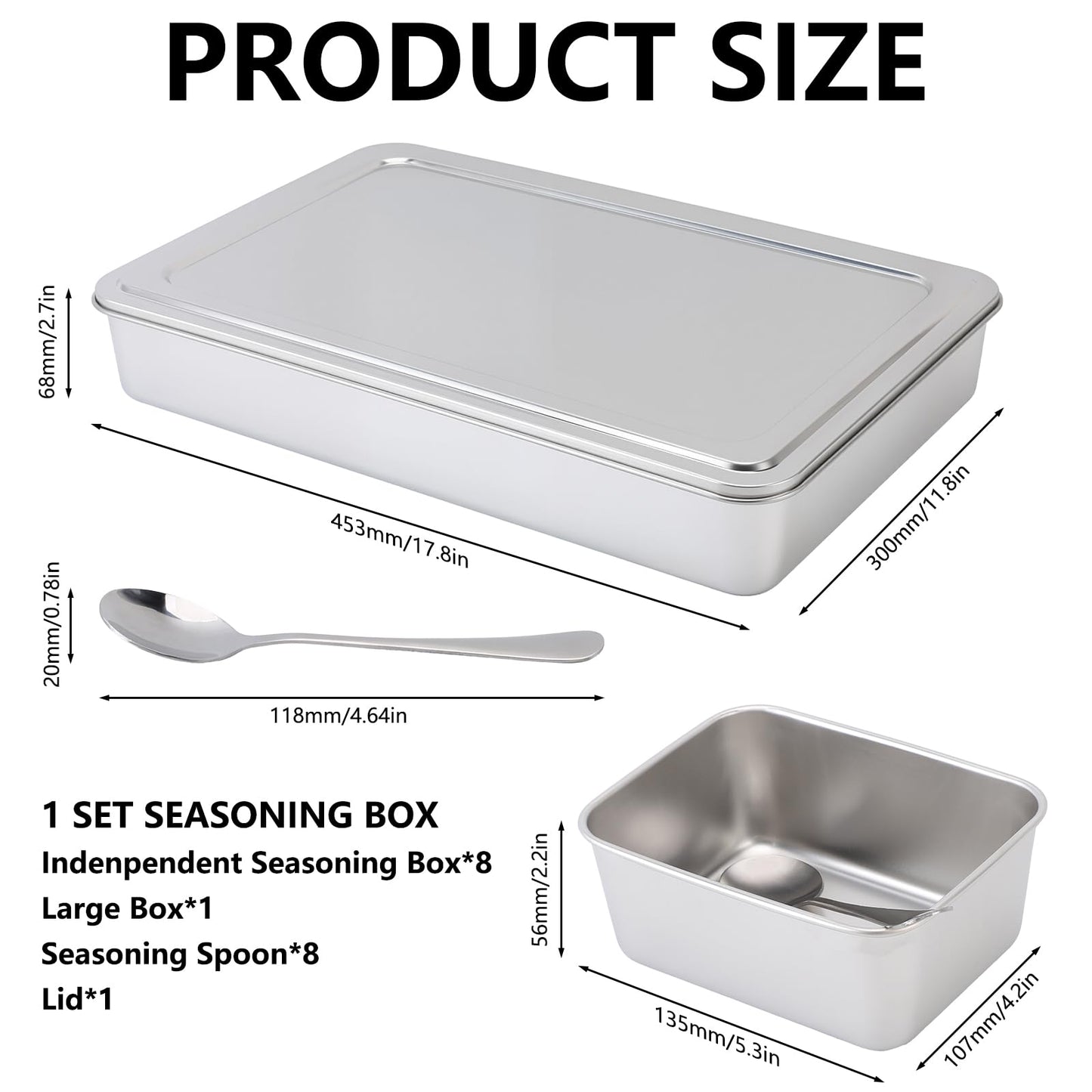 KIMISS Box Seasoning Organizer Box 8 Grids Stainless Steel Jars Container Set Rack with Lids And Spoons for Salt Snacks Flour Dry Goods Fruits