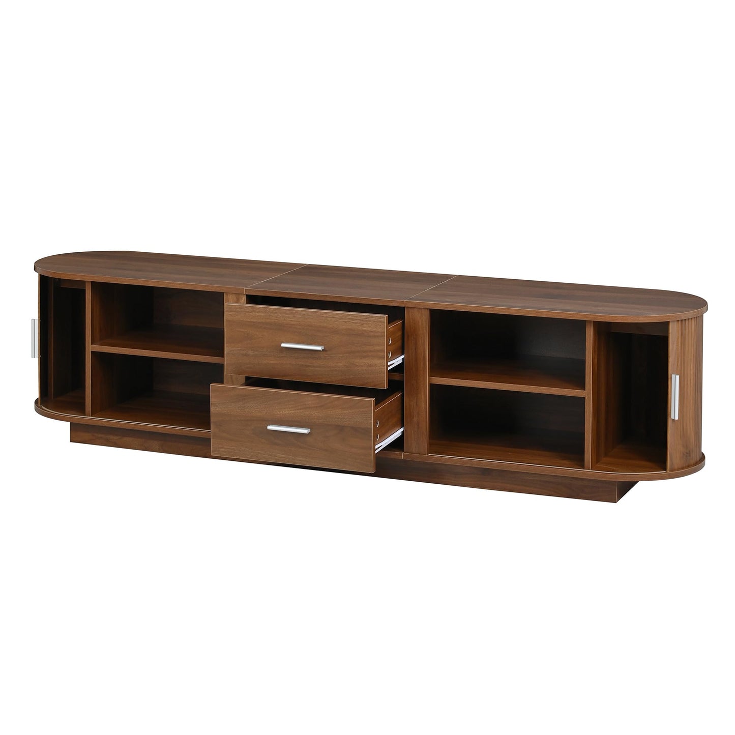 Merax 70.8" Fluted TV Stand for 65-70 Inch TVs, Modern Wood Entertainment Center with Sliding Doors, Storage Drawers, Rounded Corners, Easy-Clean Media Console Cabinet, Antique Brown