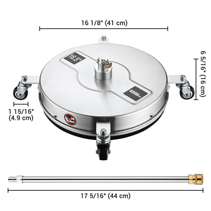 TRELVEX Pressure Washer Surface Cleaner with 4 Wheels 4000 PSI Stainless Steel Housing 1.8 to 3.7 GPM Water Flow Pressure Washer Attachment 1/4" Quick Connector for Patios, Driveways (16.5")