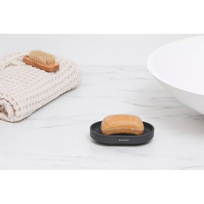 Brabantia Mindset Soap Dish (Mineral Infinite Gray) Anti-Rust Metal, Non-Slip Basin Soap Tray Holder for Bathroom, Shower, Kitchen Sink