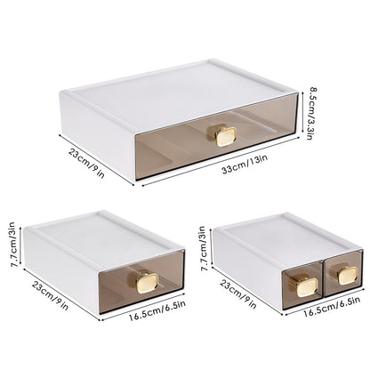 DETEIN 2 PACK Stackable Desk Organizer Stackable Storage Drawer Small Desk Organizer with Drawer Plastic Desktop Storage Organizer for Home, Office, Crafts, Pencils (White, M-1 Drawer, Pack of 2)
