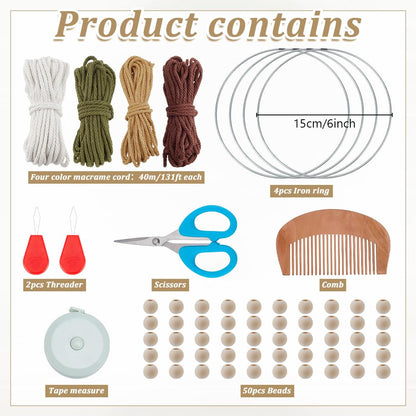 FREEBLOSS 4 Set Tree of Life Macrame Kit for Beginners DIY Macrame Wall Hanging Kit with Instructions Boho Tapestry Home Decor for Living Room Bedroom