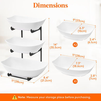 Lifewit Plastic Fruit Bowl for Kitchen Counter, 3 Tier Fruit Basket with Black Metal Stand, Tiered Fruit Holder for Countertop Serving Tray for Vegetable/Dessert in Party 28 x 21 x 35cm/11 x 8.4 x 14