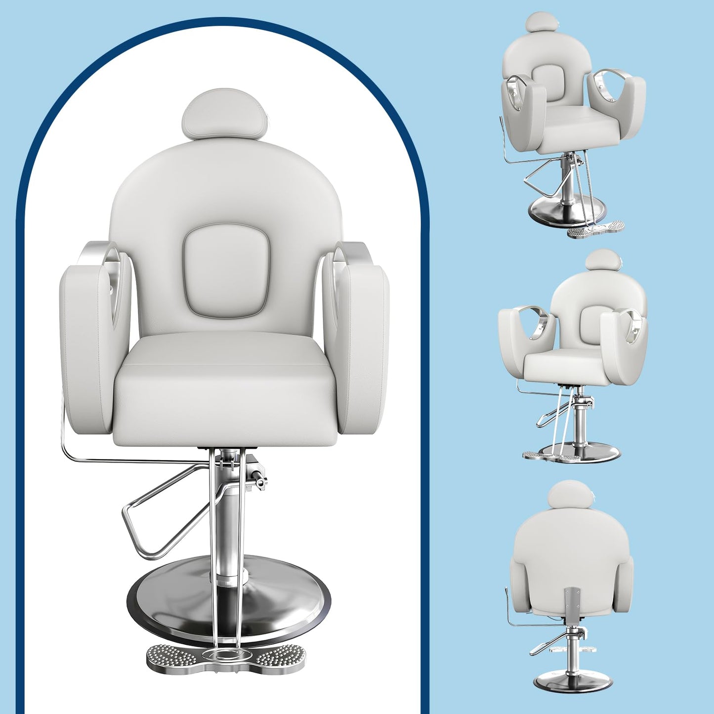 Professional Reclining Salon Barber Chair, 360° Swivel Hydraulic Hair Salon Chair for Hair Stylist with Heavy Duty Pump, High-Density Cushion, Adjustable Height Barber Chairs for Barbershop Spa & Home
