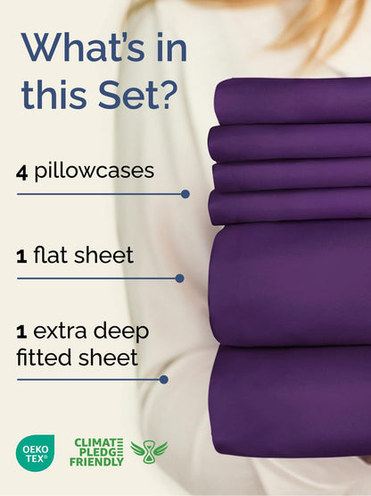 Skiennix Extra Deep King Sheet Set - 6 Piece Cooling Bedding - Soft, Wrinkle-Free, Purple