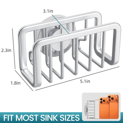 TAILI Sponge Holder for Kitchen Sink with Strong Suction Cup, Rustproof Aluminum Sink Caddy for Sponges, Removable Sponge Holder, Dish Brush for Scraper - Silver