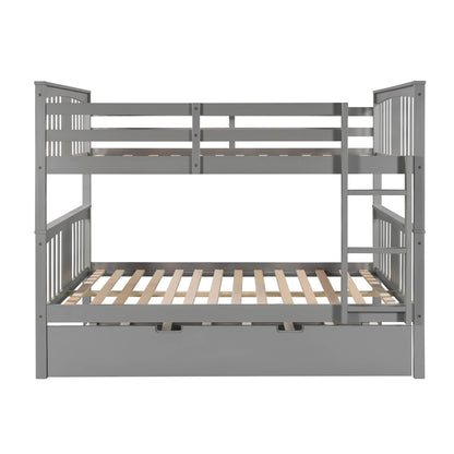 Ball & Cast Full Over Full Bunk Bed with Twin Size Trundle and Ladder,Wood Bunkbed w/Slat Support & Full-Length Guard Rail,Space Saving,Bedframe Furniture for Student Dorms,Studio,Gray