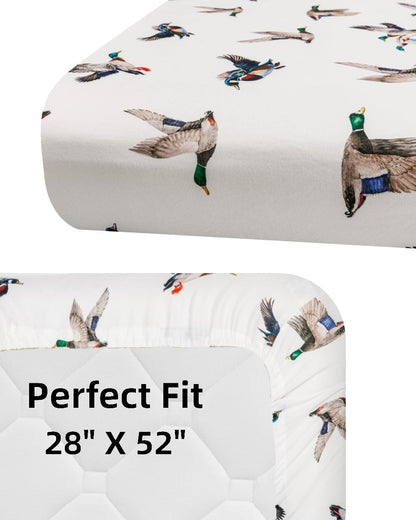 4 Pack Mallard Duck Baby Crib Sheets Neutral Unisex Breathable Fitted Nursery Sheets for Baby Girl or Boys (Crib Sheet)